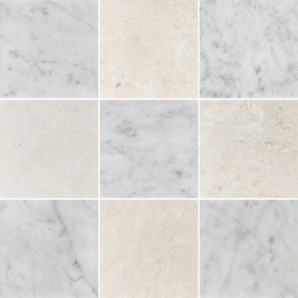 Bianco Carrara 4" x 4" Honed & Alba Nova 4" x 4" Honed Checkerboard Board