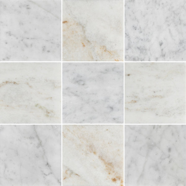 Bianco Carrara 4" x 4" Honed & Bianco Oro 4" x 4" Honed Checkerboard Board