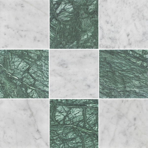 Bianco Carrara 4" x 4" Honed & Notte Verde 4" x 4" Honed Checkerboard Board