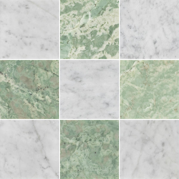 Bianco Carrara 4" x 4" Honed & Emerald Green 4" x 4" Honed Checkerboard Board
