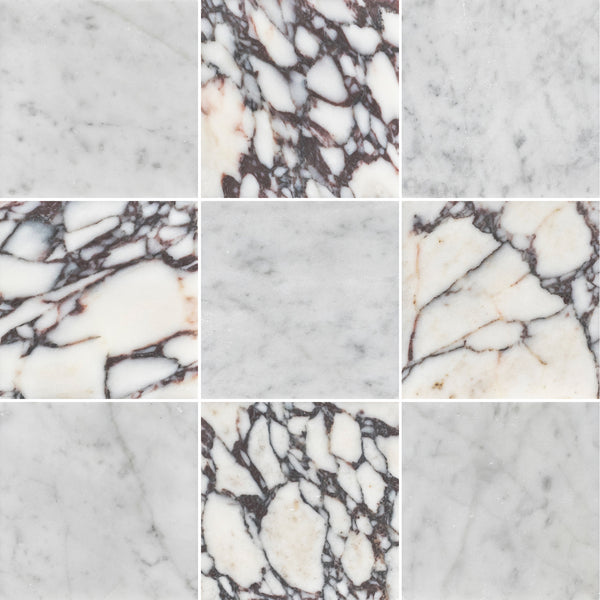 Bianco Carrara 4" x 4" Honed & Bianco Violetta 4" x 4" Honed Checkerboard Board