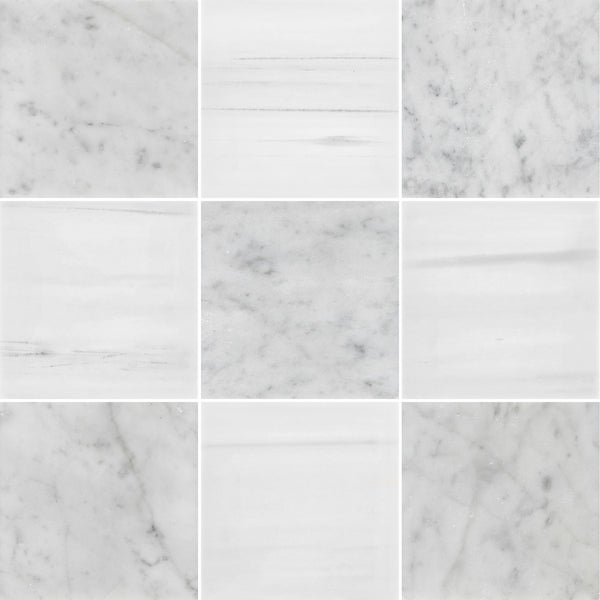 Bianco Carrara 4" x 4" Honed & Dolomite 4" x 4" Honed Checkerboard Board