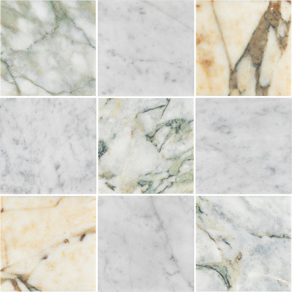 Calacatta Green 4" x 4" Honed & Bianco Carrara 4" x 4" Honed Checkerboard Board