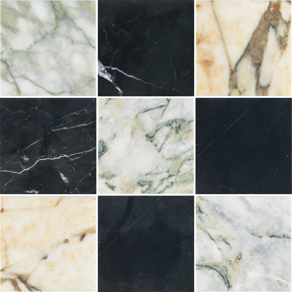 Calacatta Green 4" x 4" Honed & Black Marble 4" x 4" Honed Checkerboard Board