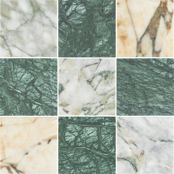 Calacatta Green 4" x 4" Honed & Notte Verde 4" x 4" Honed Checkerboard Board