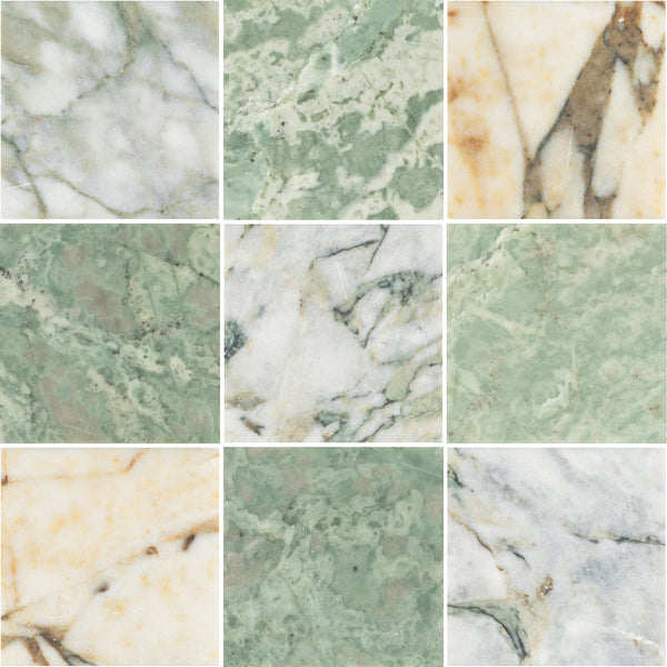 Calacatta Green 4" x 4" Honed & Emerald Green 4" x 4" Honed Checkerboard Board