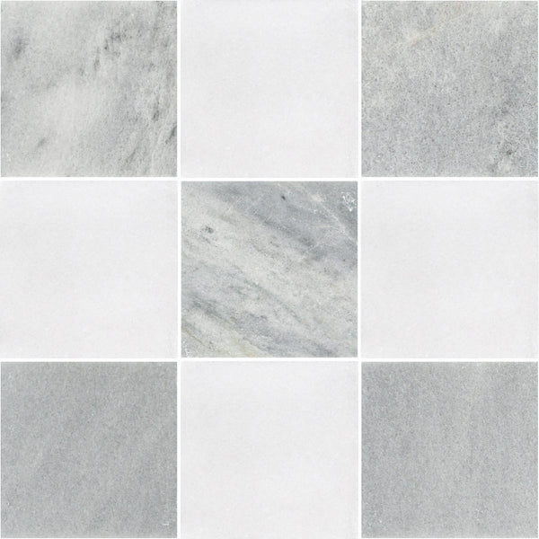 Blue Mist 4" x 4" Honed & White Thassos 4" x 4" Honed Checkerboard Board