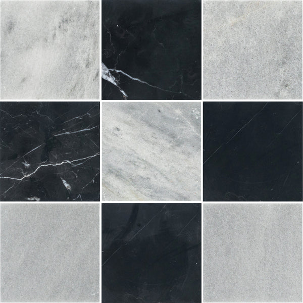 Blue Mist 4" x 4" Honed & Black Marble 4" x 4" Honed Checkerboard Board