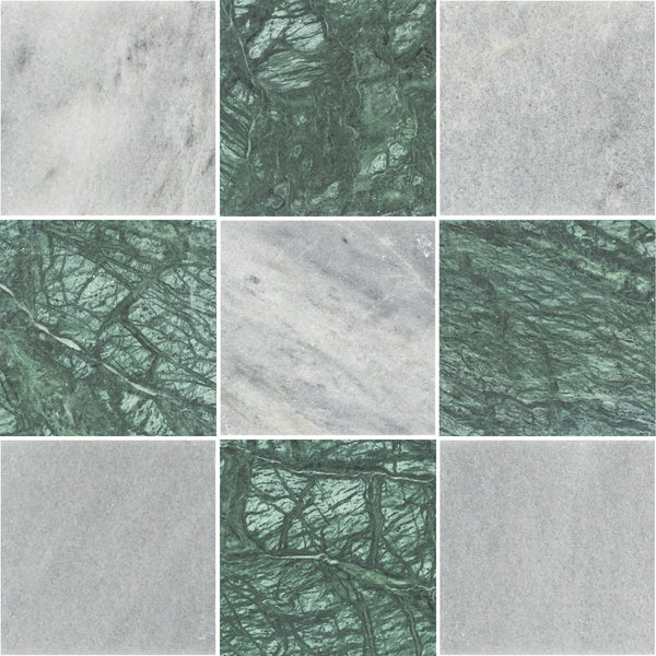 Blue Mist 4" x 4" Honed & Notte Verde 4" x 4" Honed Checkerboard Board