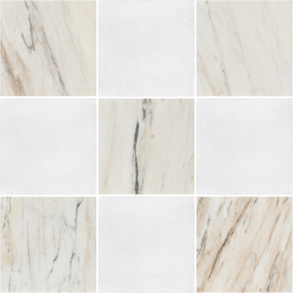 Vena D'Oro 4" x 4" Honed & White Thassos 4" x 4" Honed Checkerboard Board