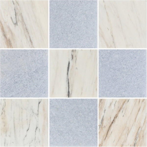 Vena D'Oro 4" x 4" Honed & Blue Celeste 4" x 4" Honed Checkerboard Board