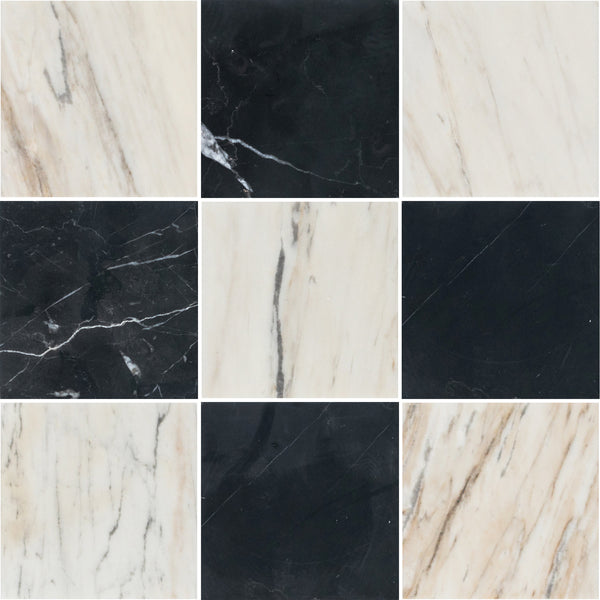 Vena D'Oro 4" x 4" Honed & Black Marble 4" x 4" Honed Checkerboard Board