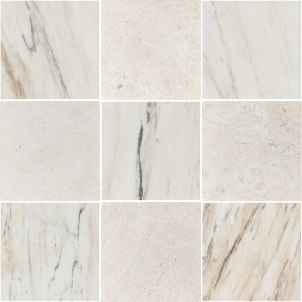 Vena D'Oro 4" x 4" Honed & Alba Nova 4" x 4" Honed Checkerboard Board