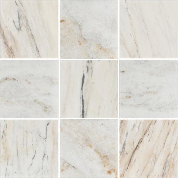 Vena D'Oro 4" x 4" Honed & Bianco Oro 4" x 4" Honed Checkerboard Board
