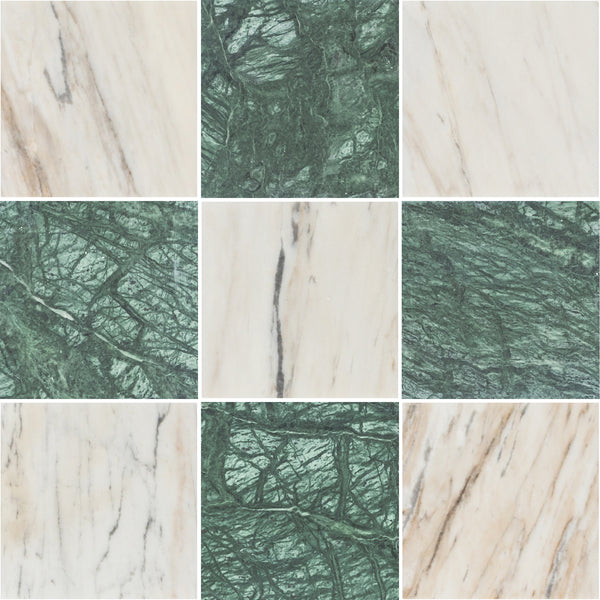 Vena D'Oro 4" x 4" Honed & Notte Verde 4" x 4" Honed Checkerboard Board