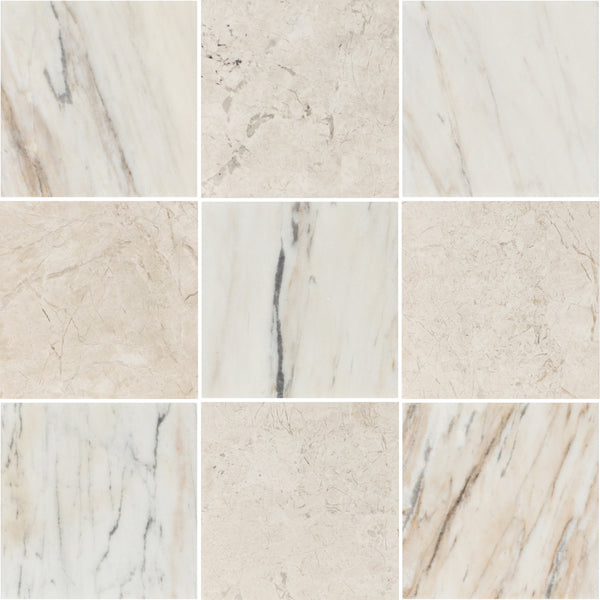 Vena D'Oro 4" x 4" Honed & Vanilla Royale 4" x 4" Honed Checkerboard Board