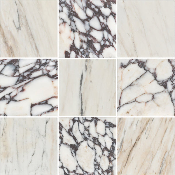 Vena D'Oro 4" x 4" Honed & Bianco Violetta 4" x 4" Honed Checkerboard Board