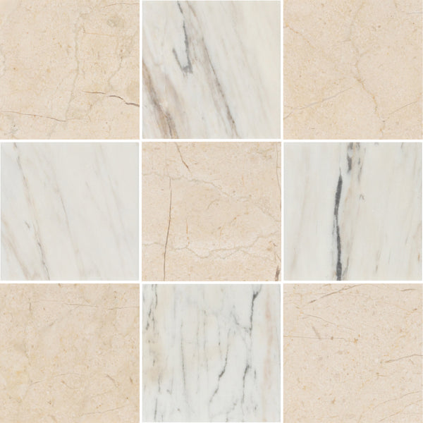 Crema Marfil 4" x 4" Honed & Vena D'Oro 4" x 4" Honed Checkerboard Board
