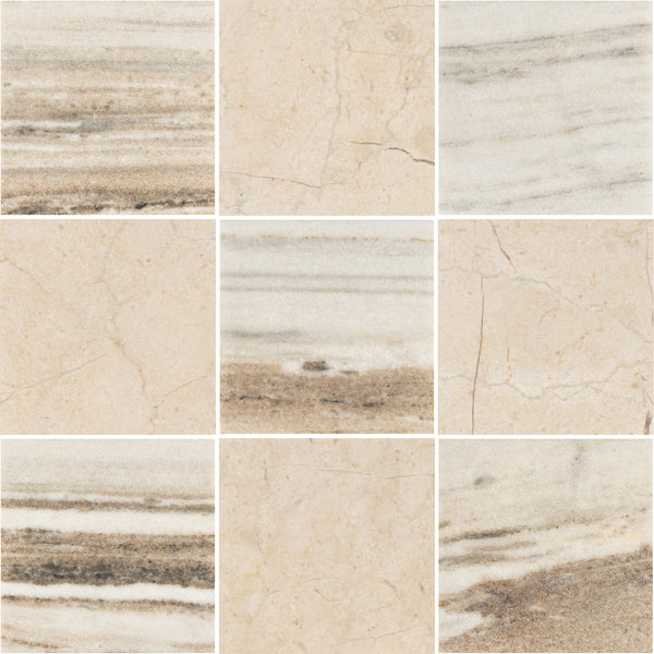 Cinnamon Beige 4" x 4" Honed & Crema Marfil 4" x 4" Honed Checkerboard Board