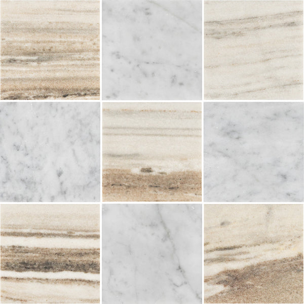 Cinnamon Beige 4" x 4" Honed & Bianco Carrara 4" x 4" Honed Checkerboard Board