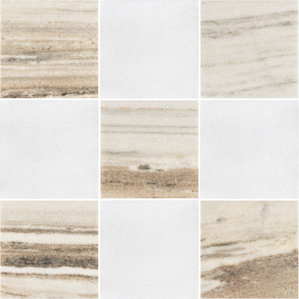 Cinnamon Beige 4" x 4" Honed & White Thassos 4" x 4" Honed Checkerboard Board