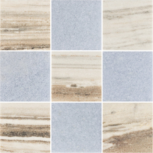 Cinnamon Beige 4" x 4" Honed & Blue Celeste 4" x 4" Honed Checkerboard Board