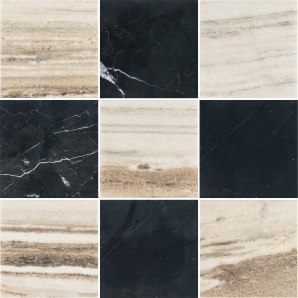 Cinnamon Beige 4" x 4" Honed & Black Marble 4" x 4" Honed Checkerboard Board