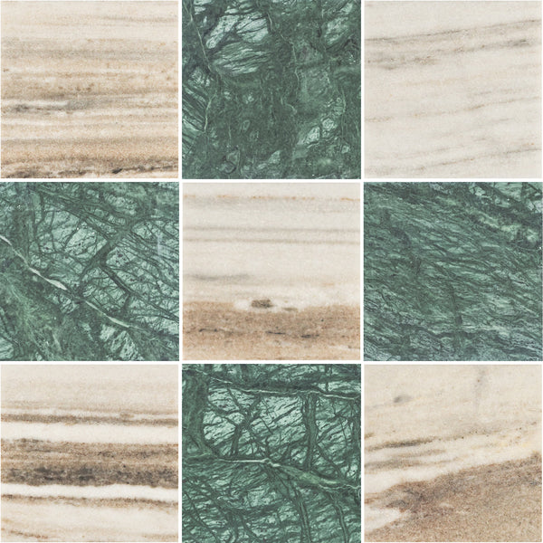Cinnamon Beige 4" x 4" Honed & Notte Verde 4" x 4" Honed Checkerboard Board