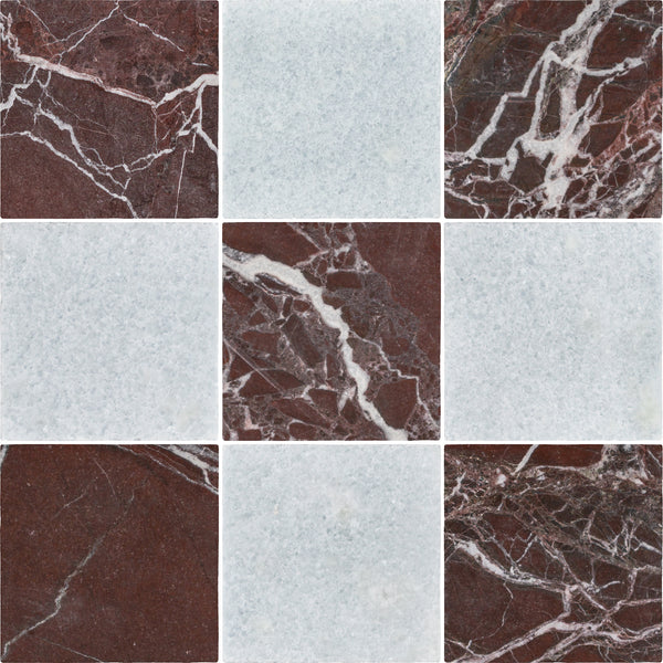 Rosso Levanto 4" x 4" Soft Tumbled & Blue Celeste 4" x 4" Tumbled Checkerboard Board