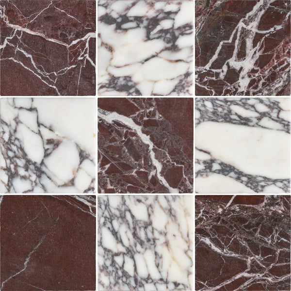 Rosso Levanto 4" x 4" Soft Tumbled & Bianco Violetta 4" x 4" Tumbled Checkerboard Board