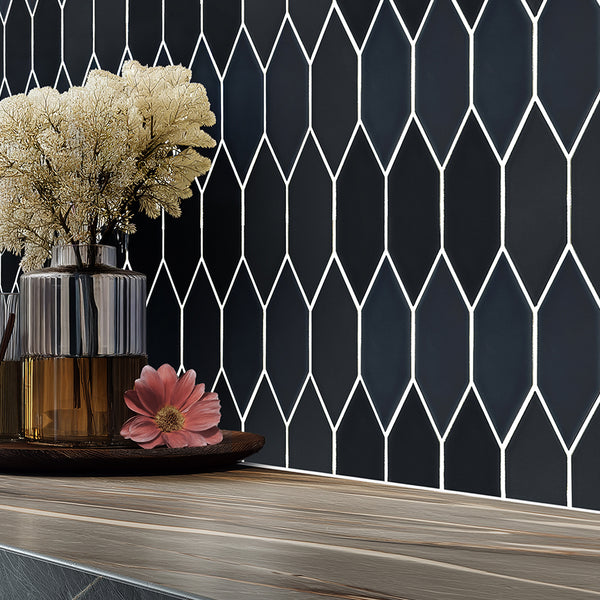 Lagos Ceramic Midnight Blue 2" x 6" Picket Mosaic Glossy