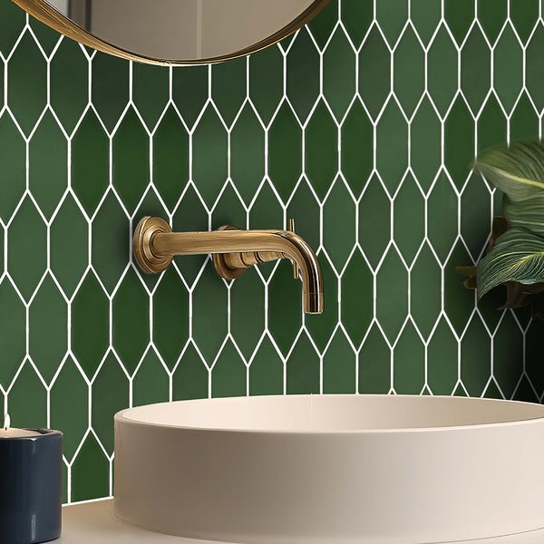 Lagos Ceramic Verde 2" x 6" Picket Mosaic Glossy