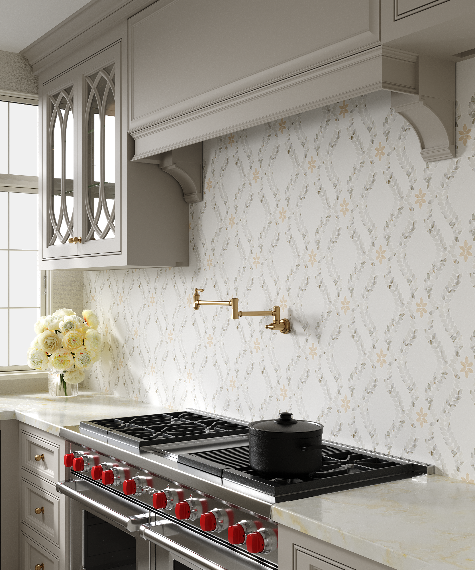 lilia white White Thassos Lillia with Calacatta Gold & Crema Marfil Waterjet Mosai – Elon Tile & Stone