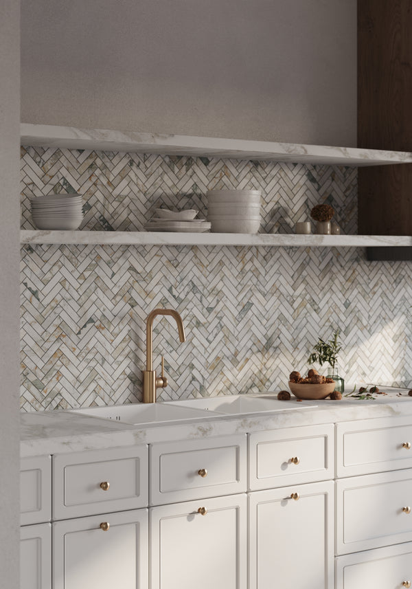 Calacatta Green 1" x 4" Herringbone Mosaic Honed