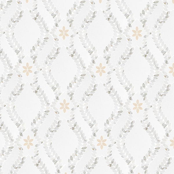 White Thassos Lillia with Calacatta Gold & Crema Marfil Waterjet Mosaic Honed