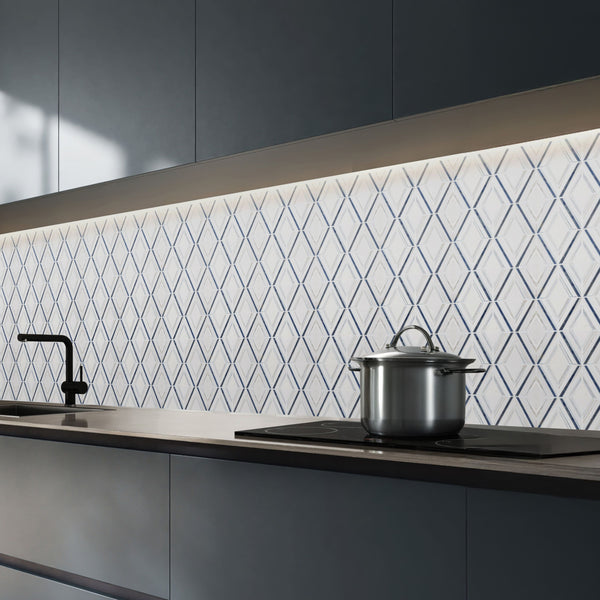 White Thassos Petite Jewel with Blue Celeste and Azul Macauba Mosaic Polished