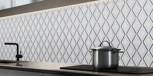 White Thassos Petite Jewel with Blue Celeste and Azul Macauba Mosaic Polished