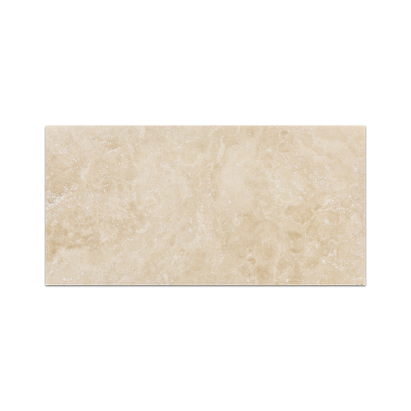 Travertino marfil claro de corte transversal, 6" x 12", pulido y relleno