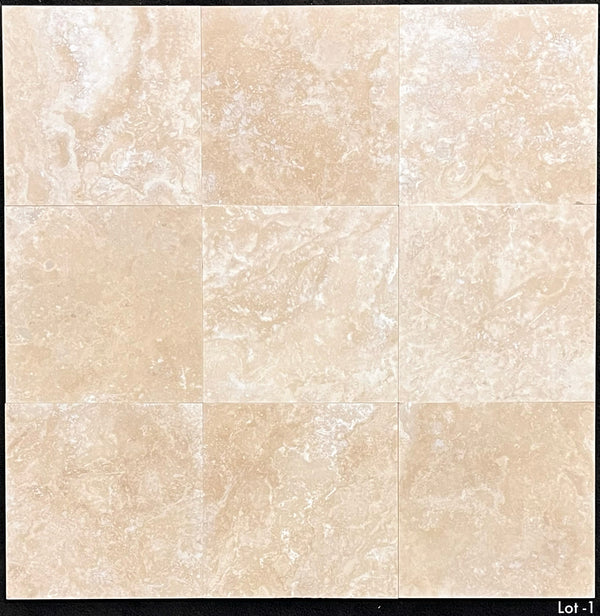 Cross-Cut Light Ivory Travertine 12" x 12" Honed & Filled