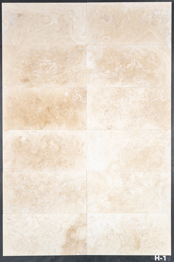 Cross-Cut Light Ivory Travertine 12" x 24" Honed & Filled