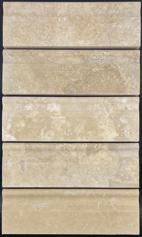 Cross-Cut Light Ivory Travertine Base Molding Honed & Filled