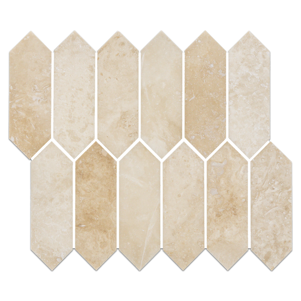 Cross-Cut Light Ivory Travertine 2" x 6" Picket Mosaic Honed & Filled