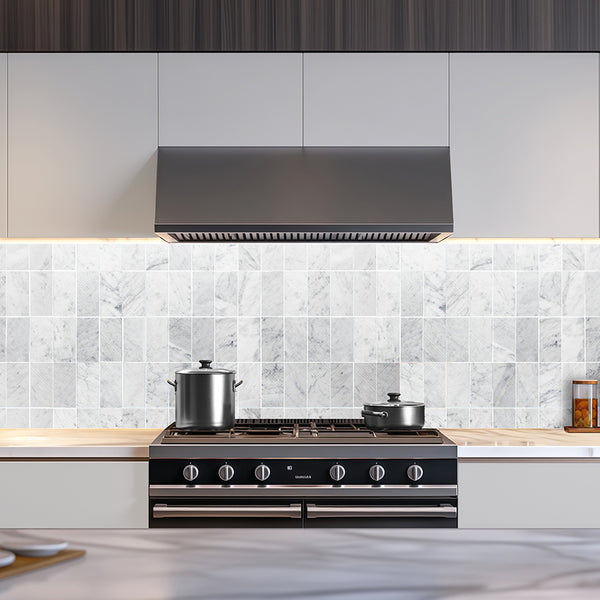 Bianco Carrara Etched Diamond Mosaic Honed