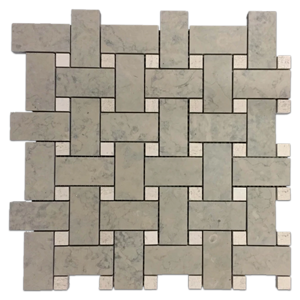 Ville Sur Mer Basketweave with 5/8" Chateau De Sable Dot Mosaic Honed