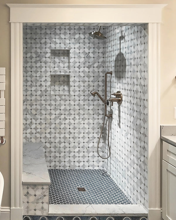 Pearl White Silhouette with Mystic Gray and Bardiglio Mosaic Honed