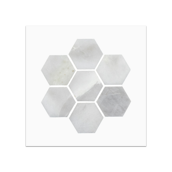 S112H - Ice White 2" Hexagon Mosaic Honed Swatch Card