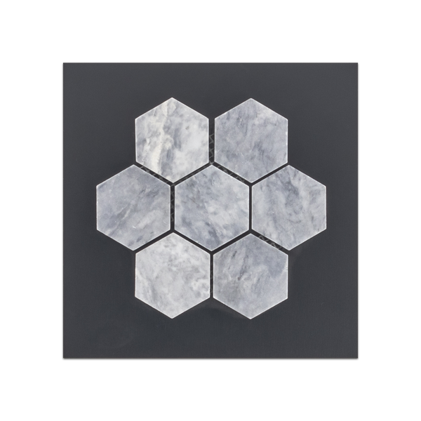 S116 - Tarjeta muestrario pulida con mosaico hexagonal de 2" en gris Pacífico