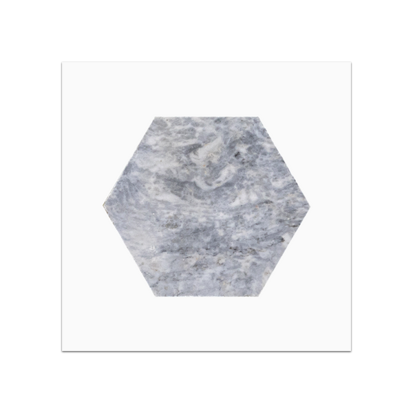S117 - Tarjeta muestrario pulida con mosaico hexagonal de 5" en gris Pacífico