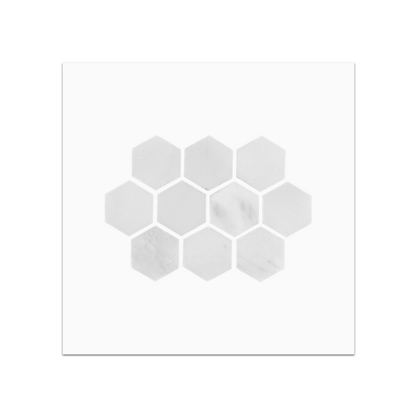 S118P - Tarjeta de muestra pulida con mosaico hexagonal, color blanco perla, 1 1/4"
