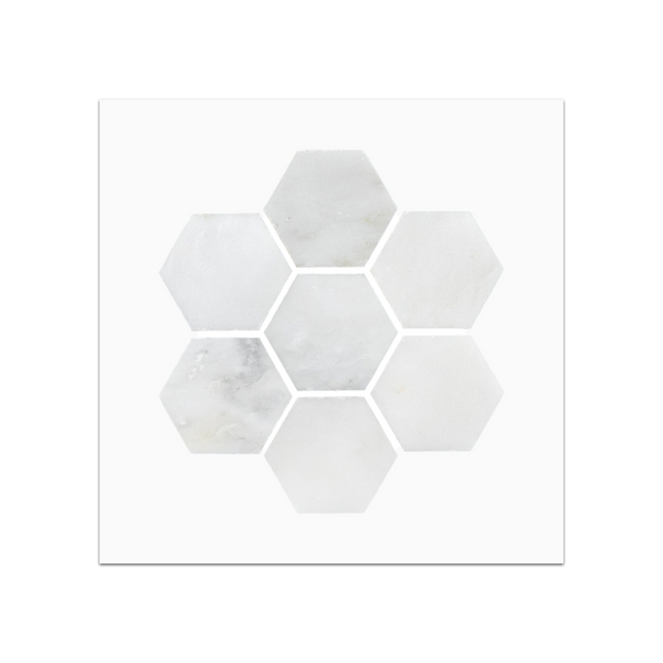 S119H - Tarjeta muestrario pulida con mosaico hexagonal de 2" color blanco perla